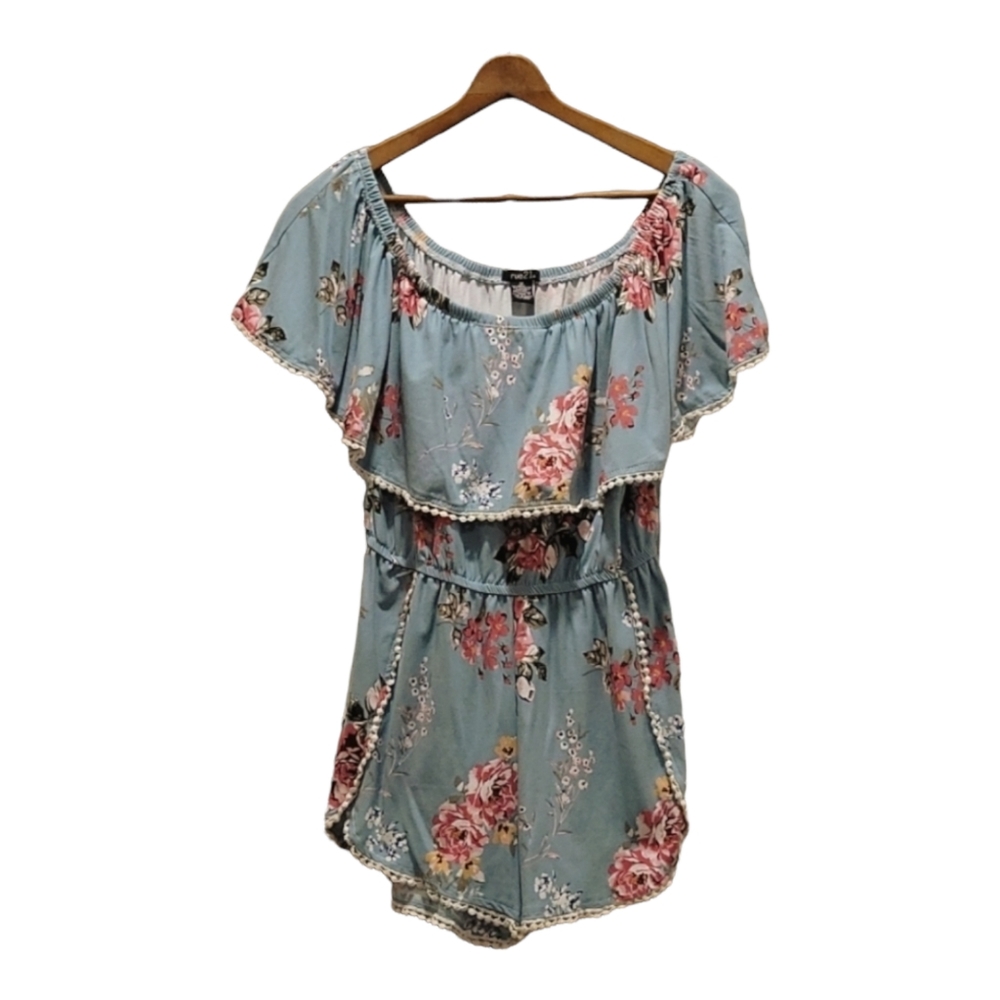 2 FOR $20! Rue21 Romper Off Shoulder Blue - Green Floral Print Size M